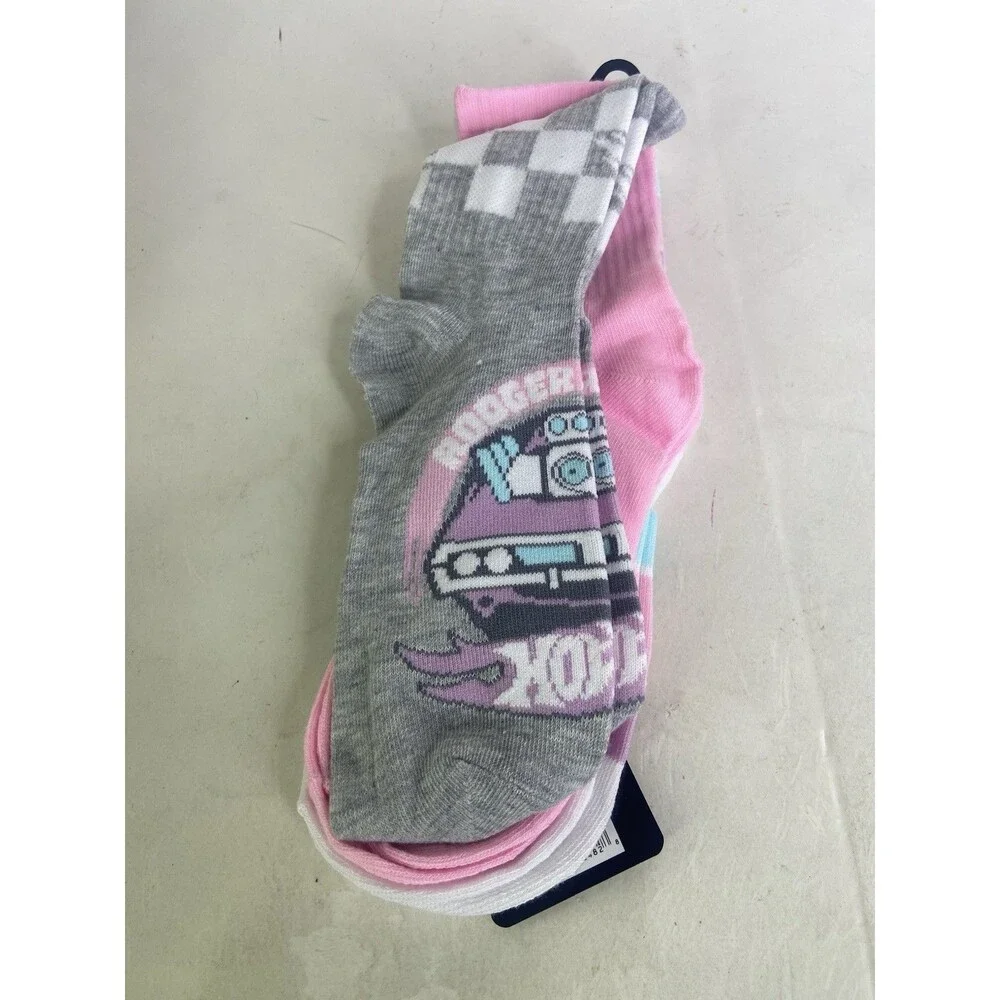 Mattel Hot Wheels Mid Crew Socks 3 Pair Multicolor Shoe Size 4-10 Sock Size 9-11